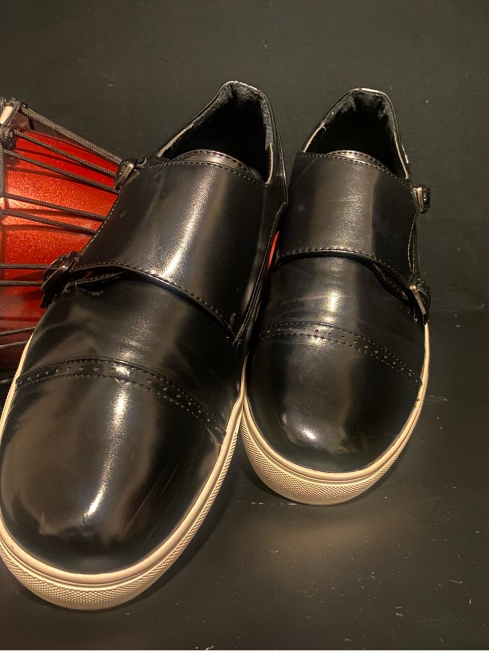 New York & Company Black Leather Double Monk-Style Slip-On Sneakers - Picture 2 of 11